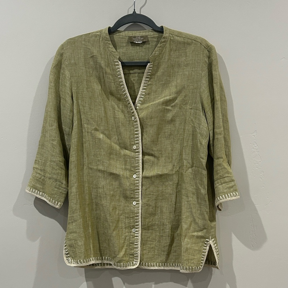 The Territory Ahead Sage Green Top with White Accents